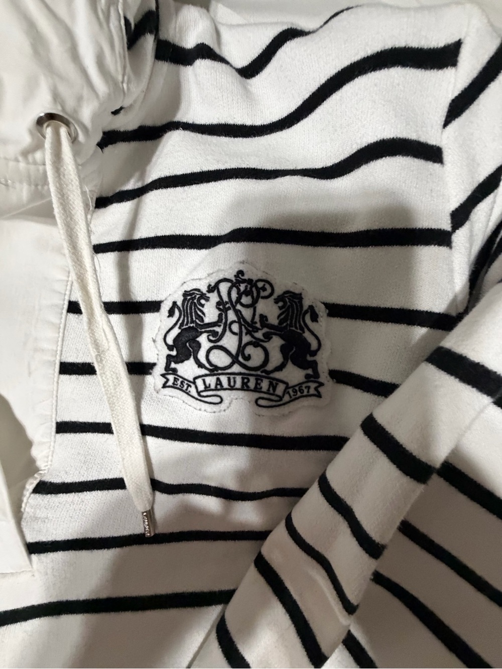 Ralph Lauren White and Black Striped Crewneck Hooded Sweater - Picture 7 of 7